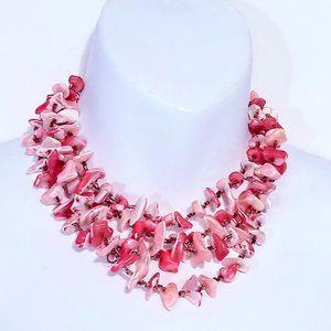 Vintage Bright Pink Dyed MOTHER OF PEARL Shell 4 strand Choker Necklace Japan